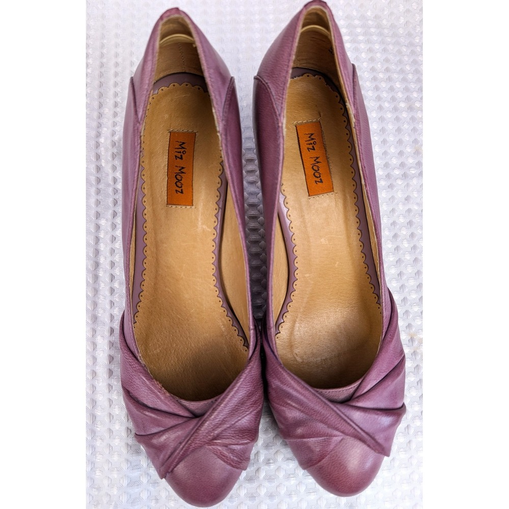 Miz Mooz Felicity Purple Leather Pleated Twist Toe Pump 8.5 Cone Heel - Picture 6 of 16